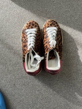 Isabel Marant Leopard Print Sneakers with White Laces and Burgundy Heel Tab
